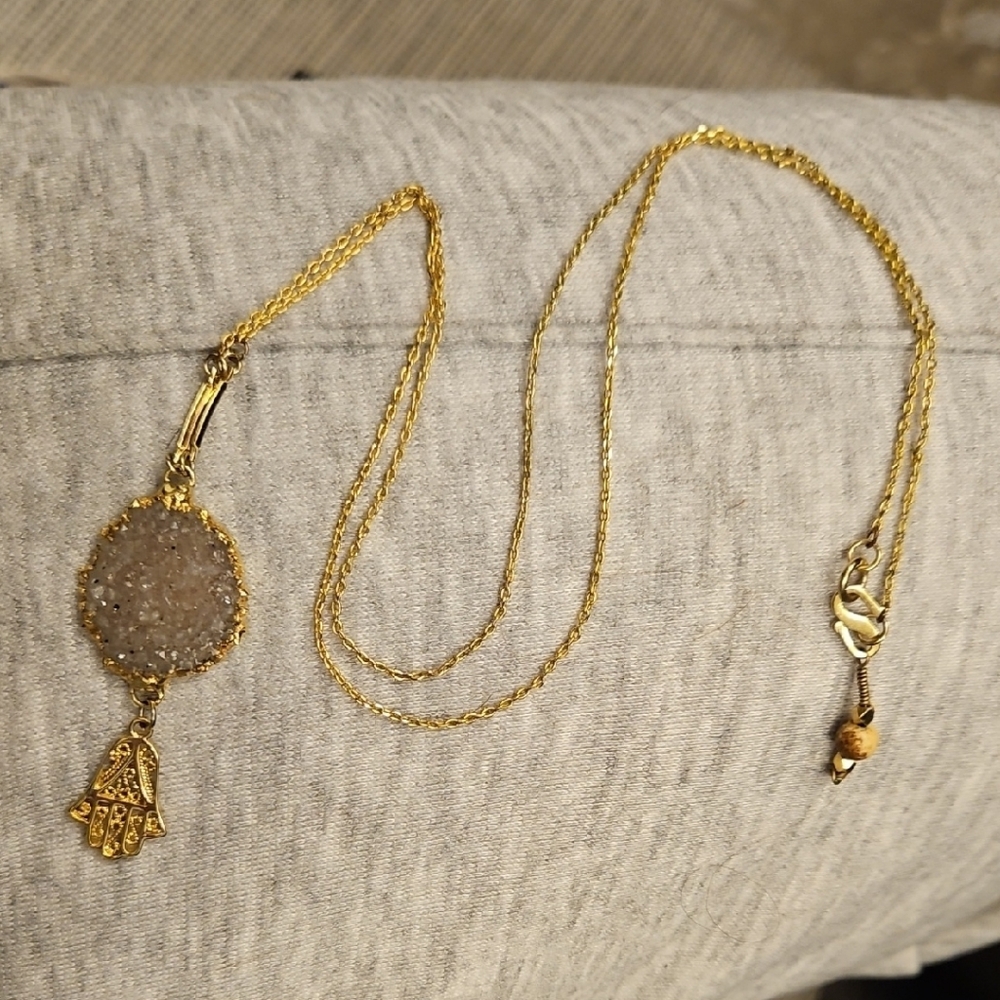 Gold Plated Amethyst Hamsa Pendant Necklace